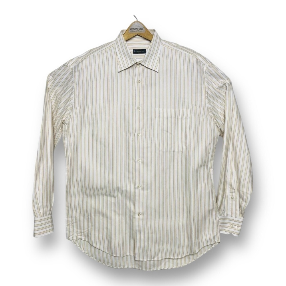 Corneliani Mens White Yellow & Red Stripe L/S‎ Cotton Button Down Size 17/43